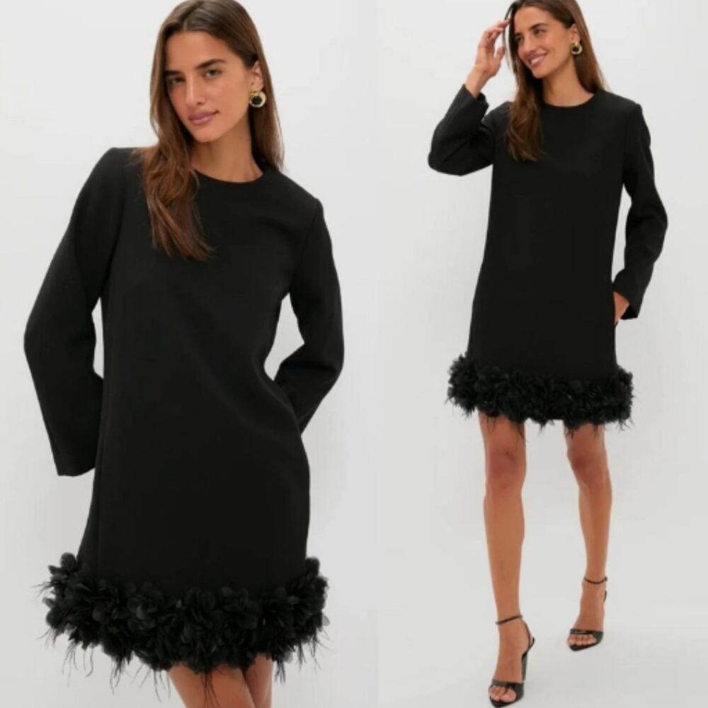 Tuckernuck Dalia Organza Feather Trim Long Sleeve Dress
